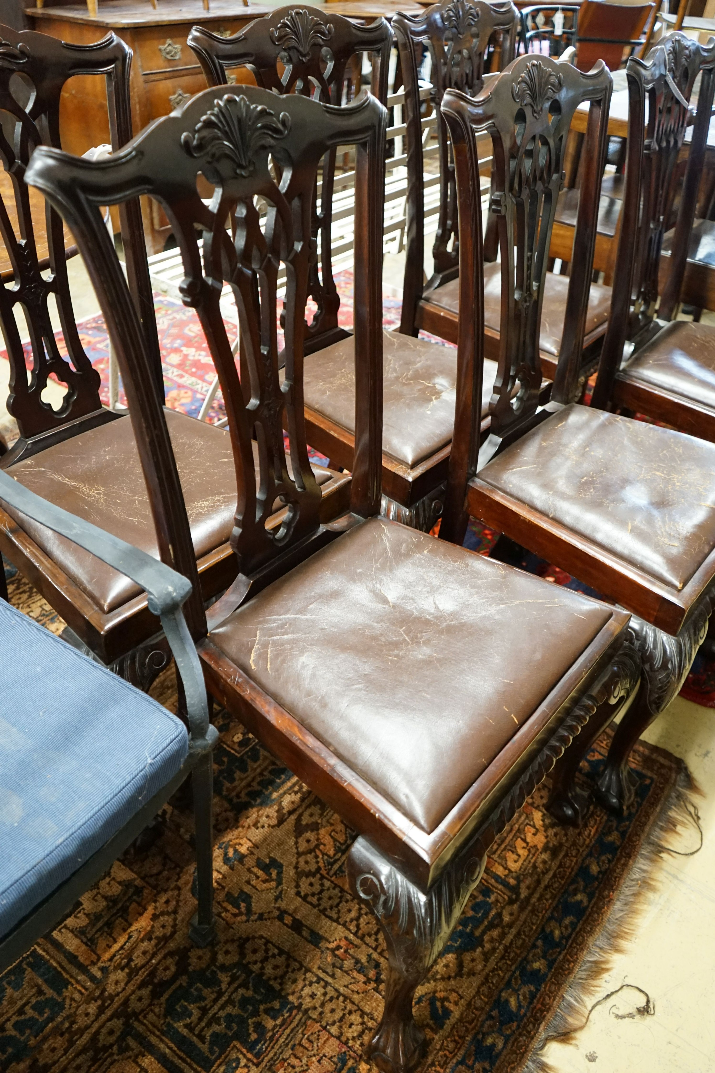 A set of six early 20th century Chippendale revival mahogany dining chairs